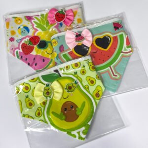 Kit bandana + laço + adesivo  FRUTAS