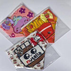 Kit bandana + laço + adesivo COMIDINHAS