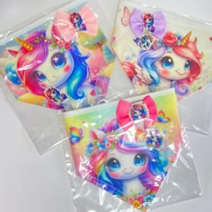 Kit bandana + laço + adesivo UNICORNIOS