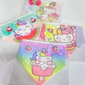 Kit bandana + laço + adesivo UNI CUTE