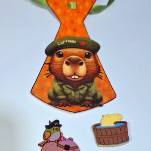 Kit gravata 3D + adesivo Capitão Capivara