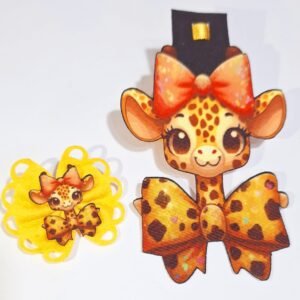 Kit Gravata de Fêmea 3D + Laço  - Girafa (01 uni)