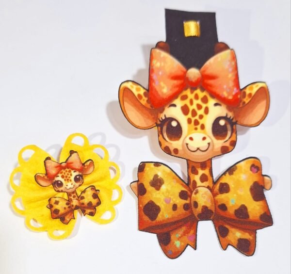 Kit Gravata de Fêmea 3D + Laço  - Girafa (01 uni)