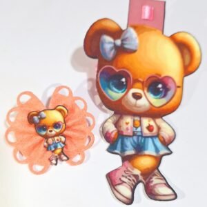 Kit Gravata de Fêmea 3D + Laço  - Ursinha (01 uni)