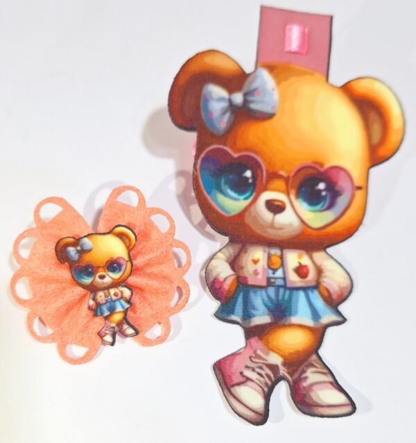 Kit Gravata de Fêmea 3D + Laço  - Ursinha (01 uni)