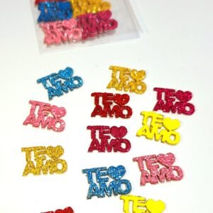 Adesivos temático glitter Te Amo - (10 uni cores dif.) PROMO