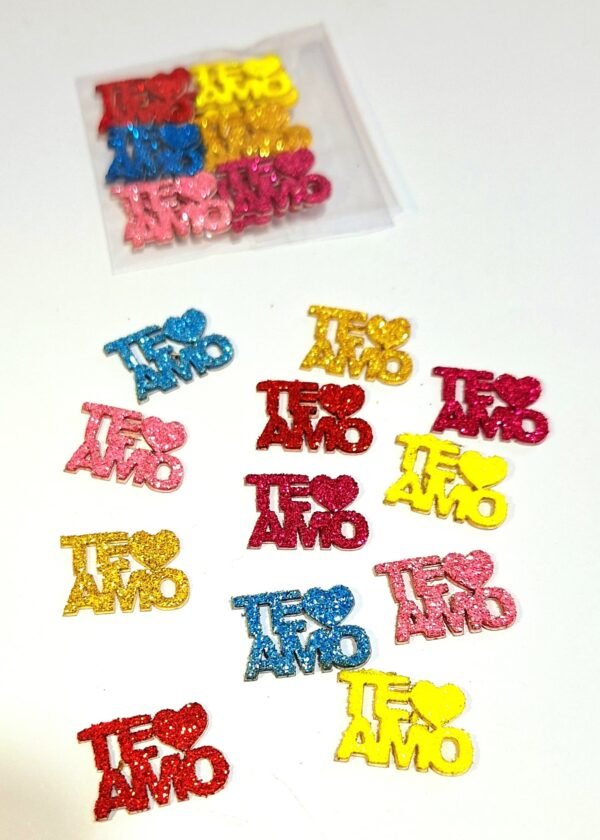 Adesivos temático glitter Te Amo - (10 uni cores dif.) PROMO
